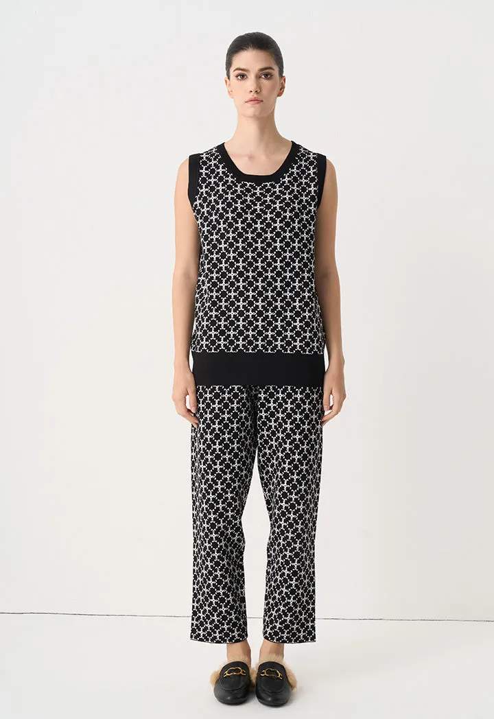 Choice Knitted Sleeveless Monogram Top Black/Cream