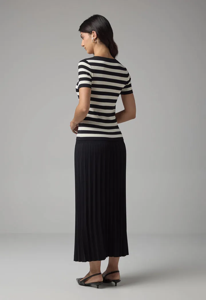Choice Knitted Striped Short Sleeve Top Offwhite/Black