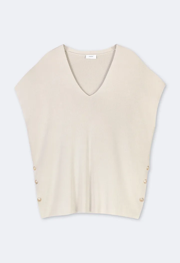 Choice Solid Cap Sleeve V-Neck Knitwear Blouse Sand