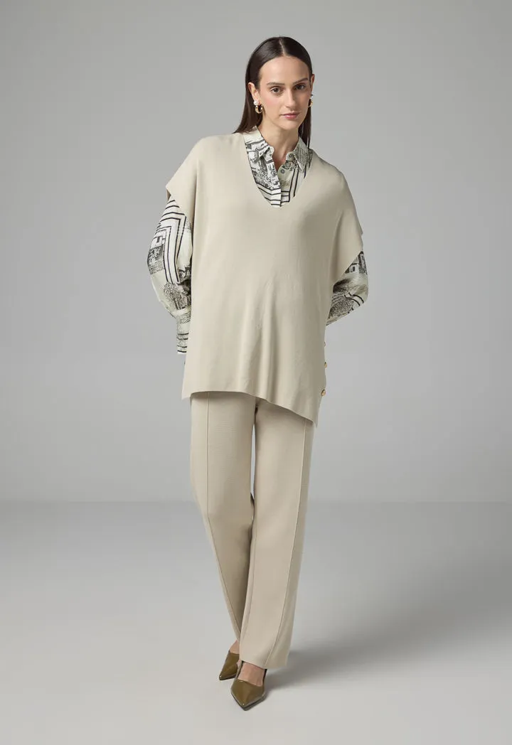 Choice Solid Cap Sleeve V-Neck Knitwear Blouse Sand
