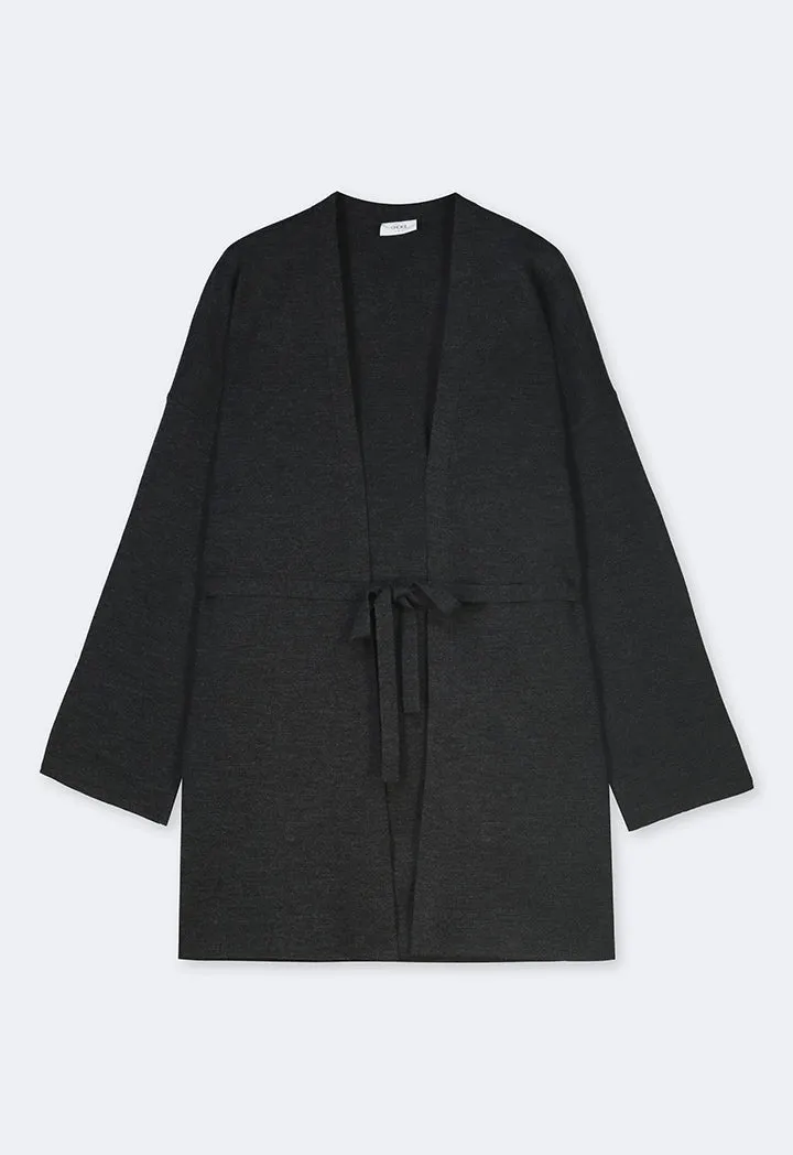 Choice Solid Long Sleeve Knitted Cardigan Anthracite