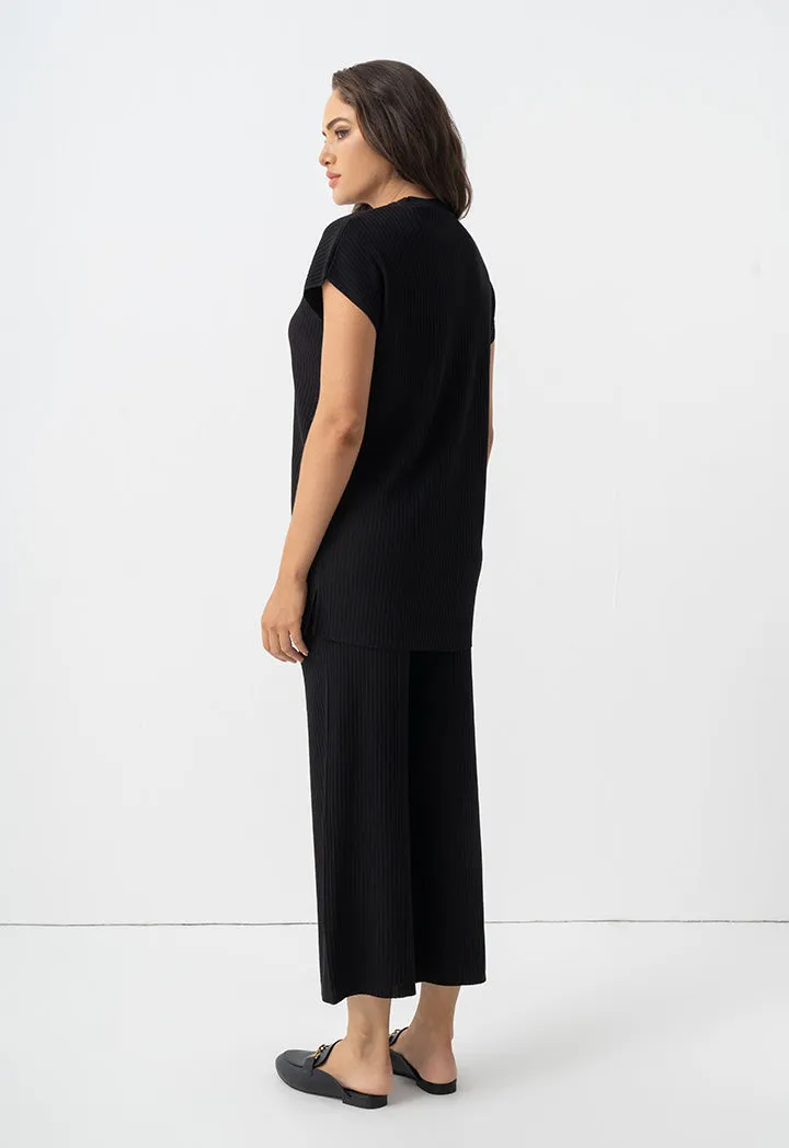 Choice Solid Sleeveless Knitted Top Black