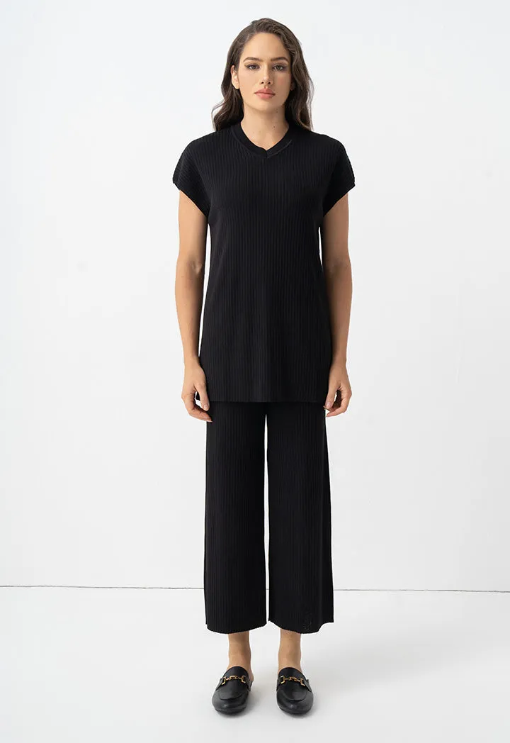 Choice Solid Sleeveless Knitted Top Black
