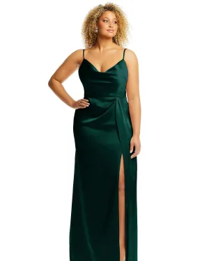 Cowl-Neck Draped Wrap Maxi Dress with Front Slit | Evergreen