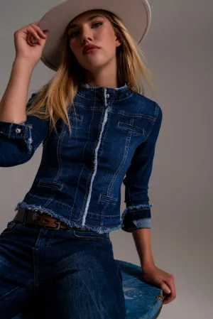 Denim Jacket with Raw Hem Edge