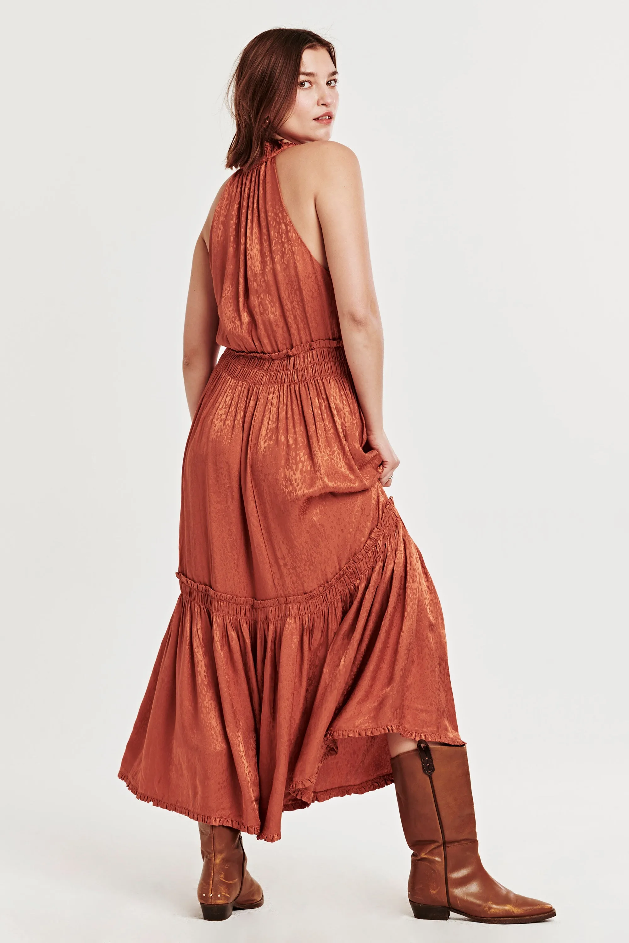 ESTHER HALTER TANK DRESS ORANGE WOOD