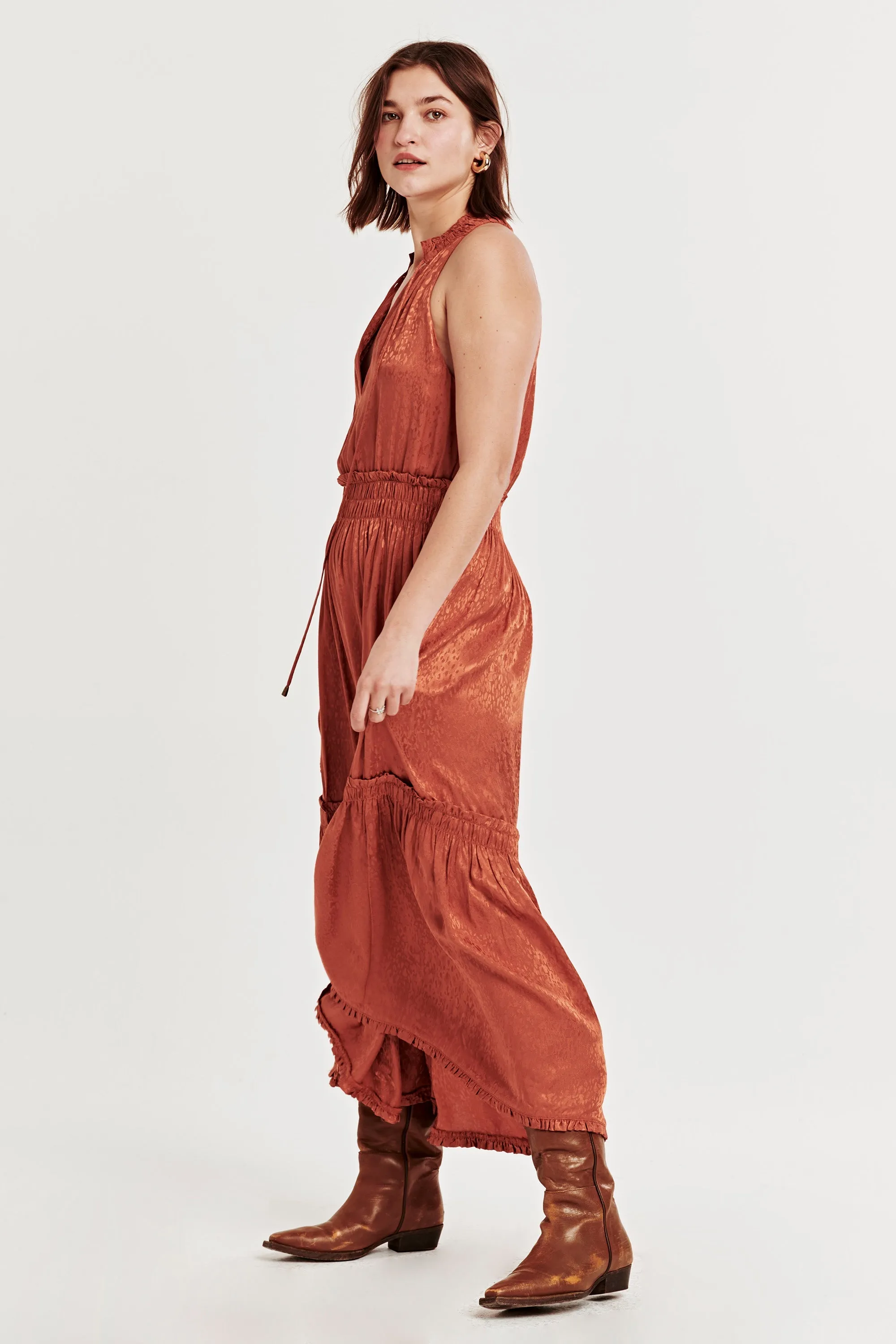 ESTHER HALTER TANK DRESS ORANGE WOOD