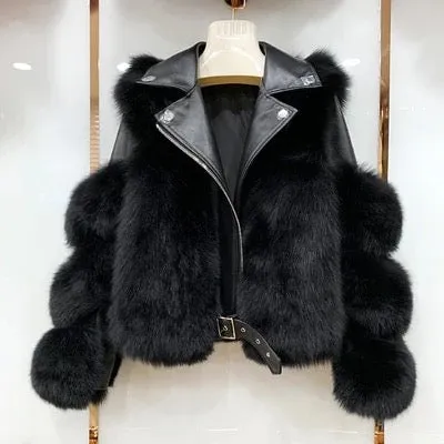 Faux Fox Fur Coat PU Leather Jackets
