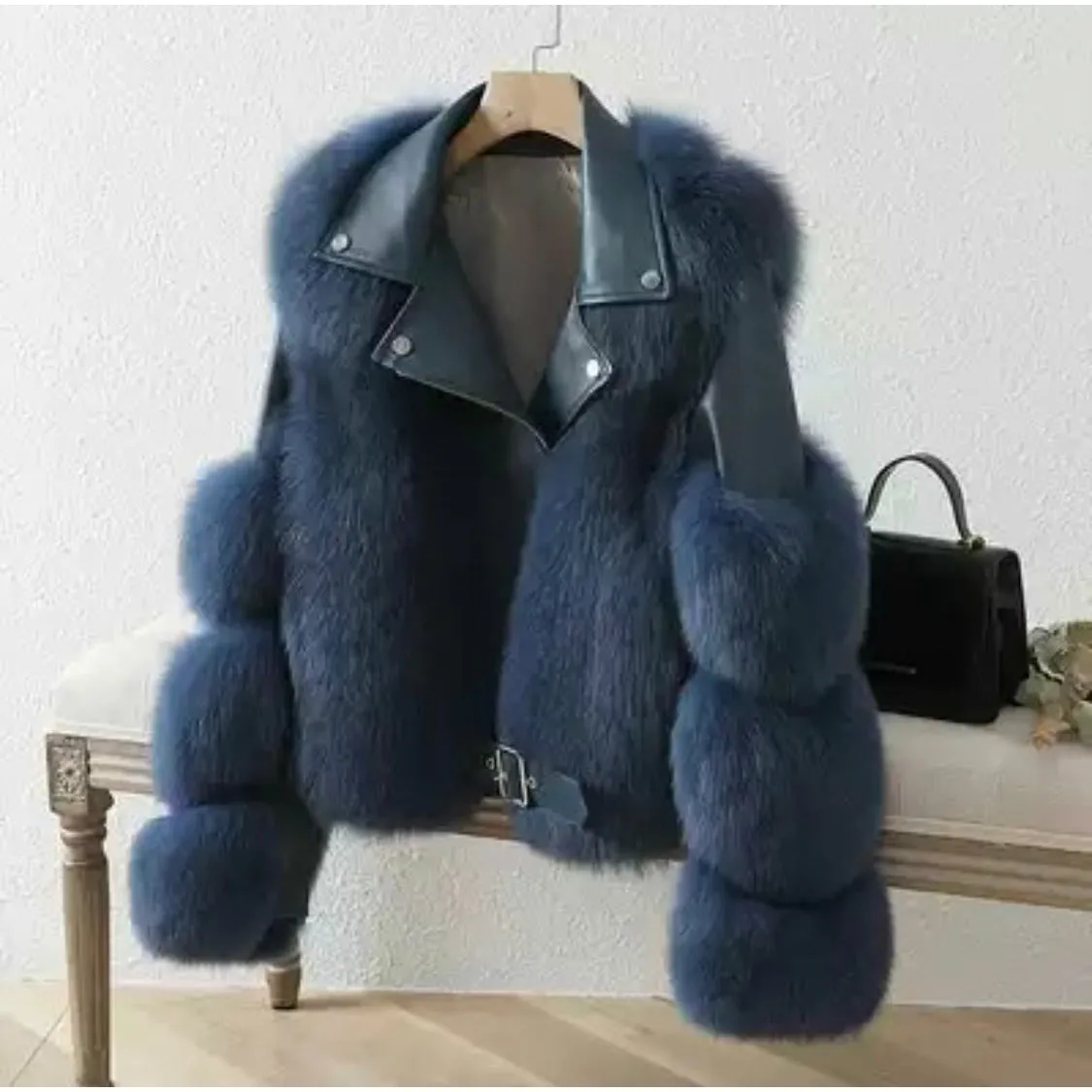 Faux Fox Fur Coat PU Leather Jackets