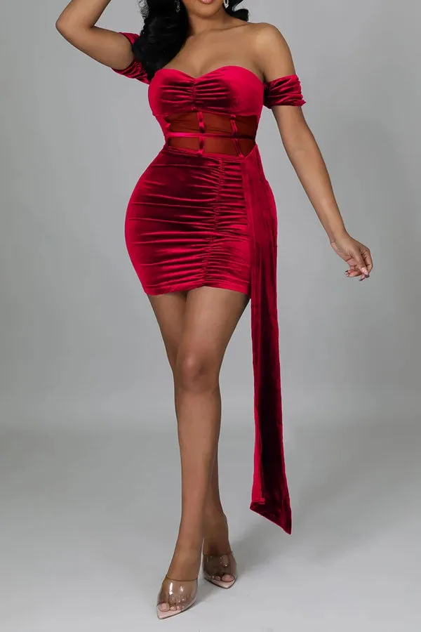 Flytonn-homecoming dresses hoco dresses party dresses fall outfits women Solid Color Bandeau Sophisticated Ruched Irregular Mini Dress