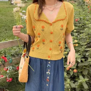 French Thin Short Sleeved Western-style Knitwear For Women