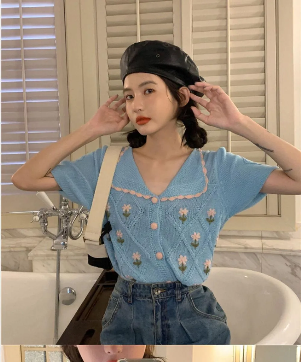 French Thin Short Sleeved Western-style Knitwear For Women