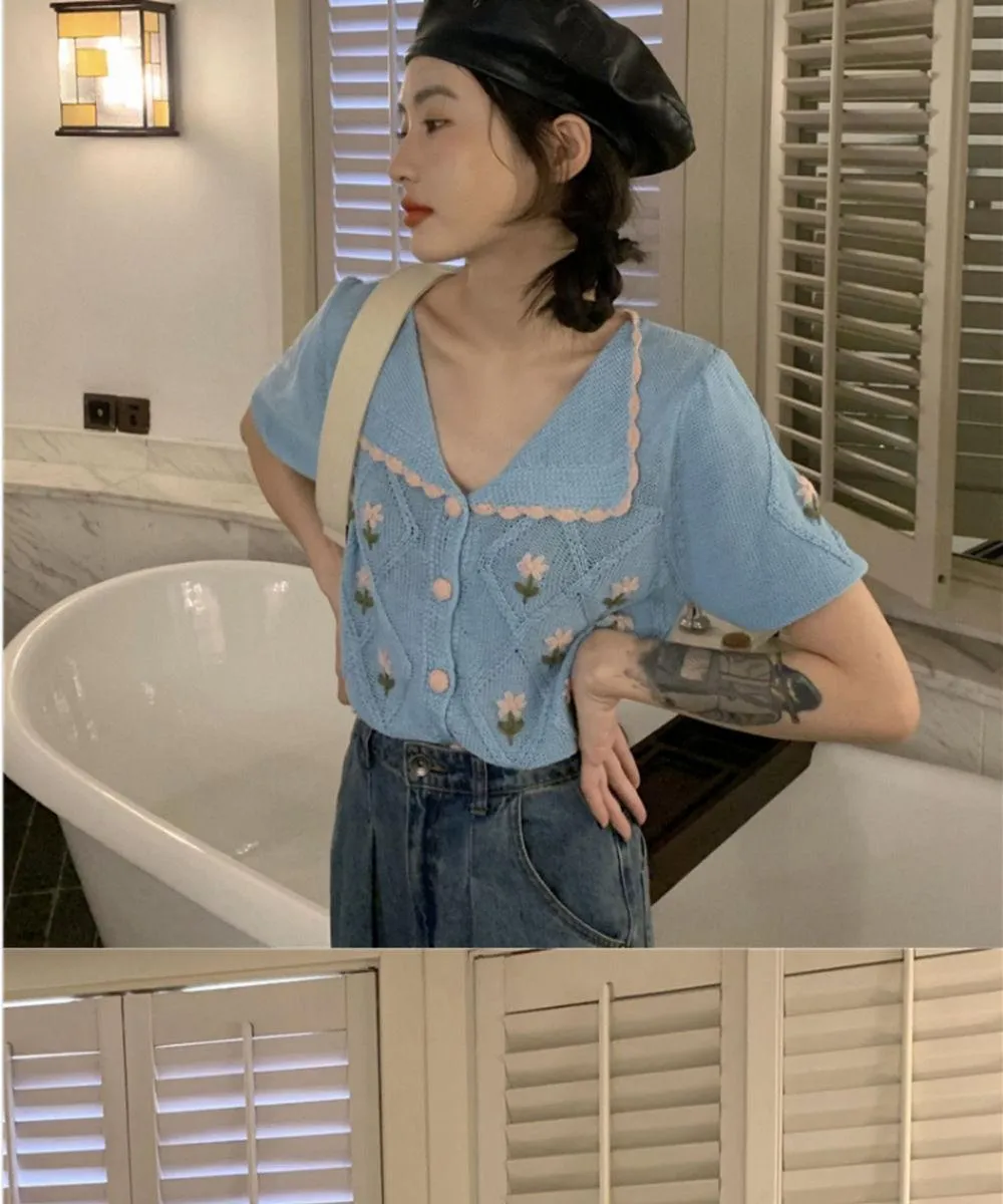 French Thin Short Sleeved Western-style Knitwear For Women