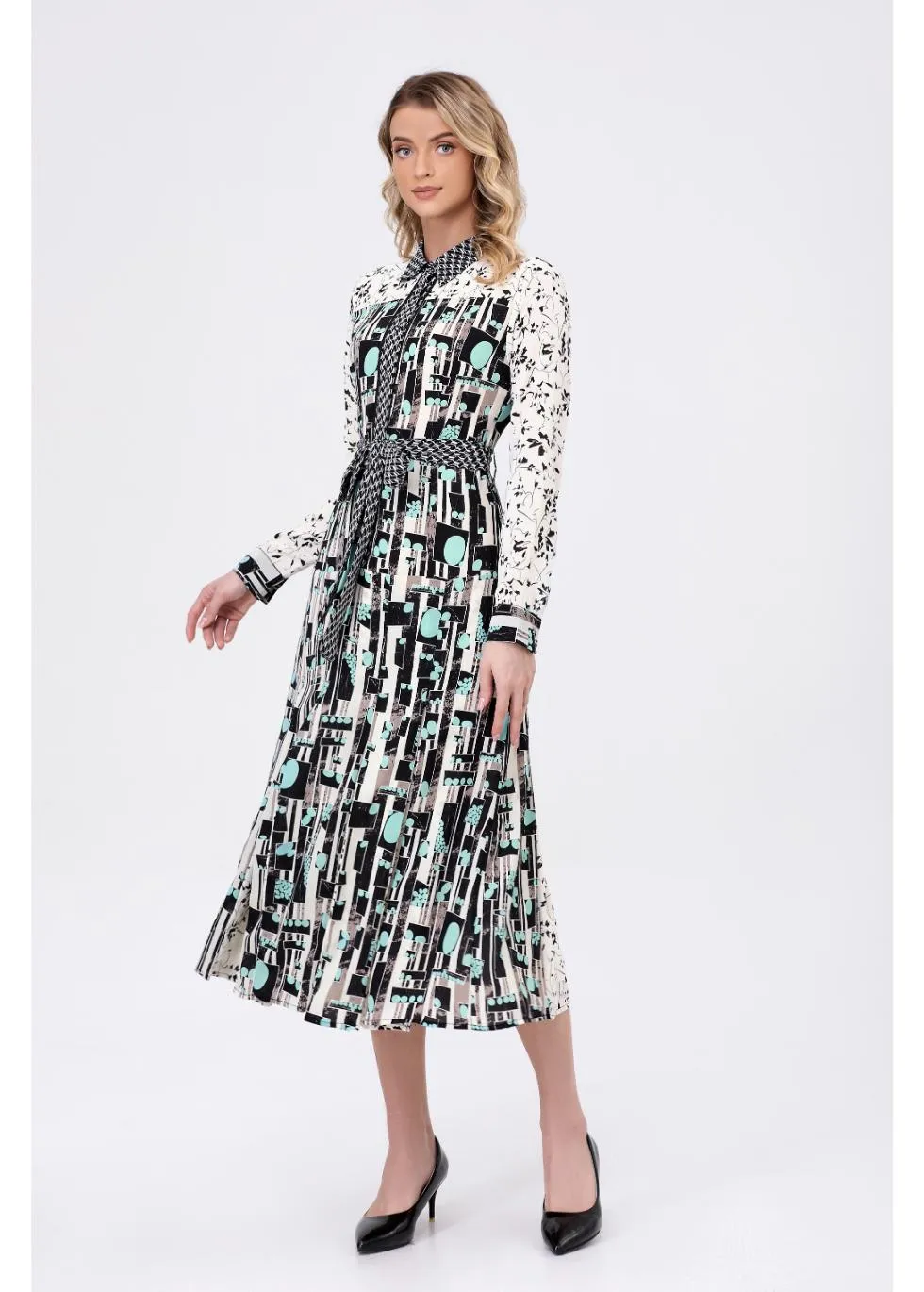 Geometric Elegance Midi Dress