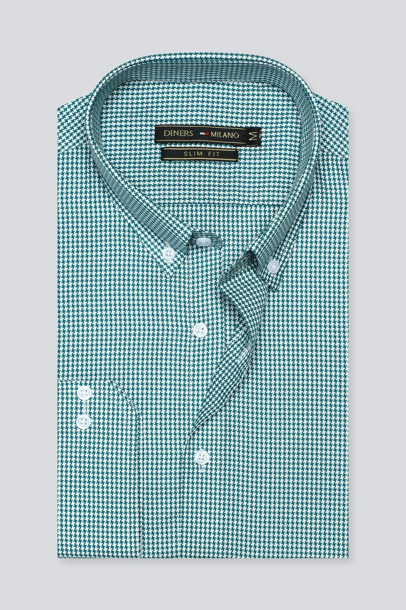 Green Houndstooth Check Casual Milano Shirt