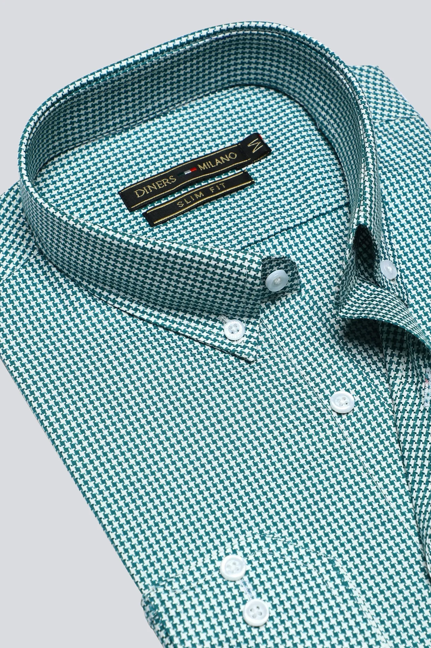Green Houndstooth Check Casual Milano Shirt