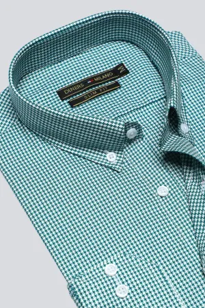 Green Houndstooth Check Casual Milano Shirt