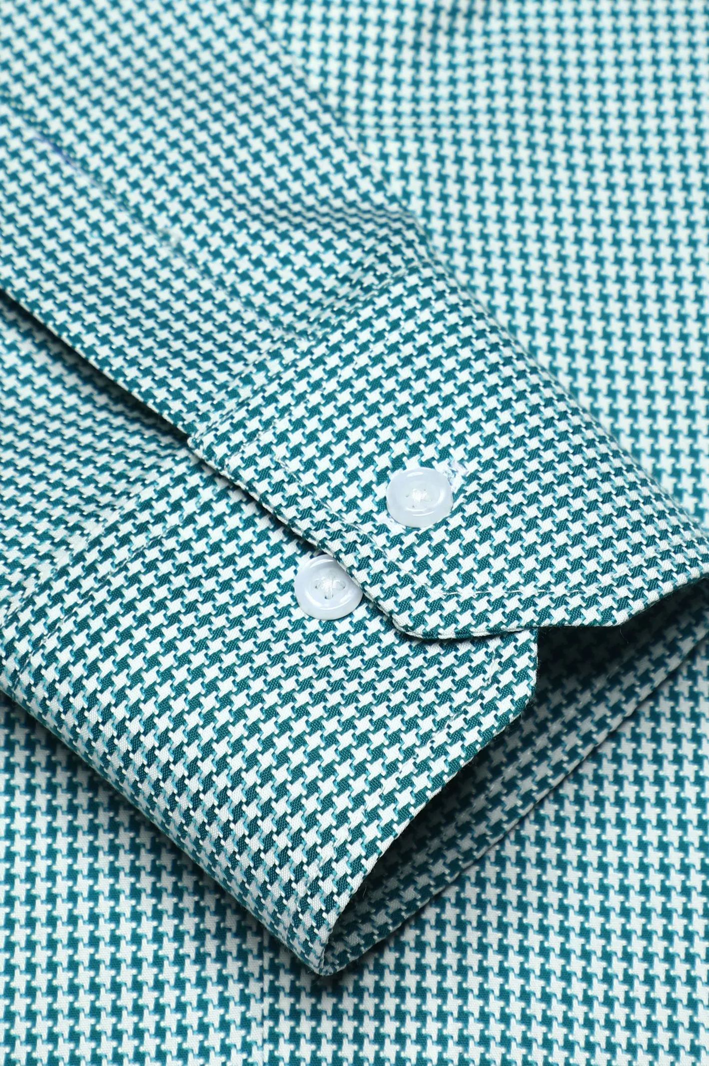 Green Houndstooth Check Casual Milano Shirt