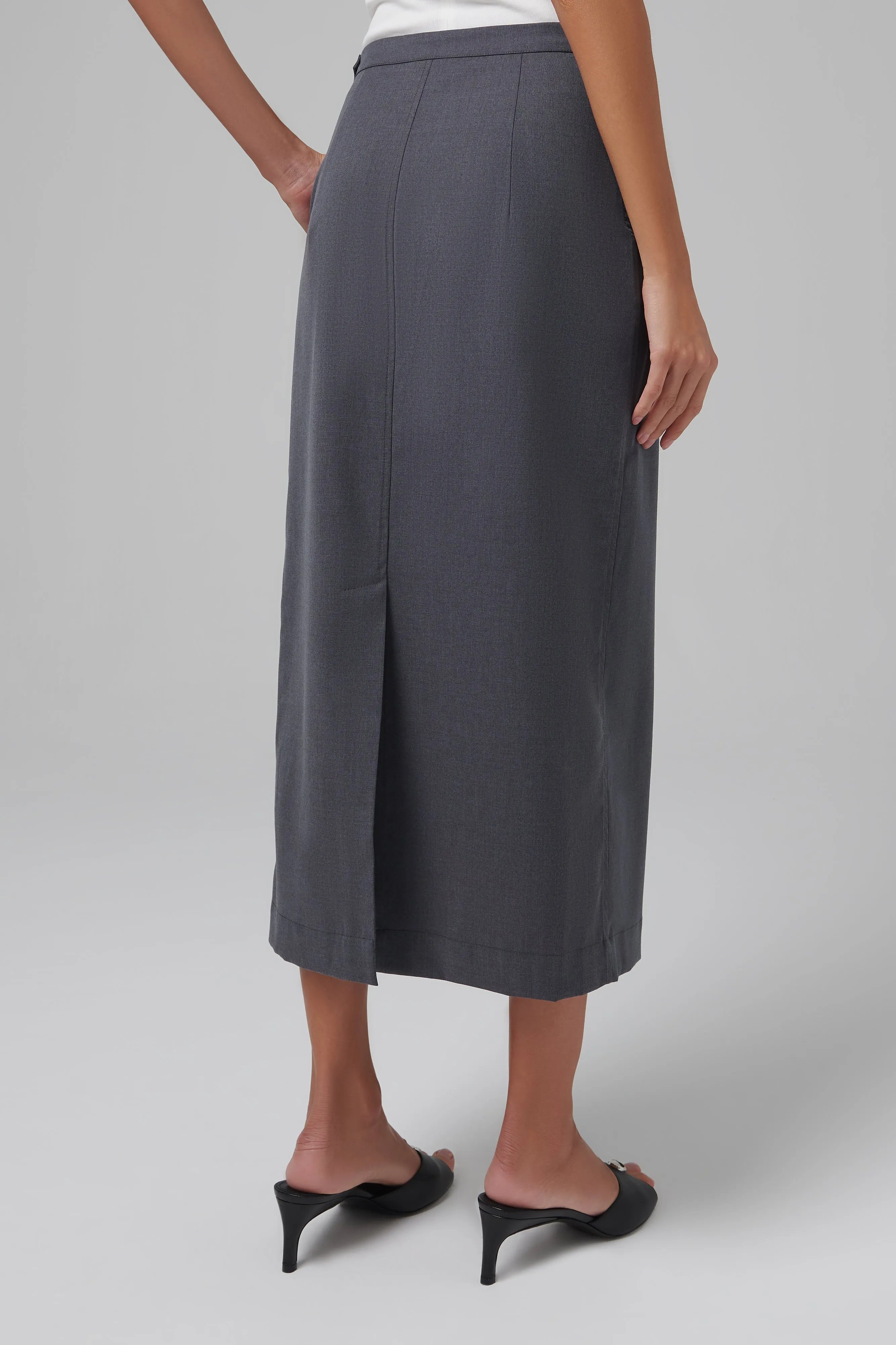 Grey Suiting Midi Skirt