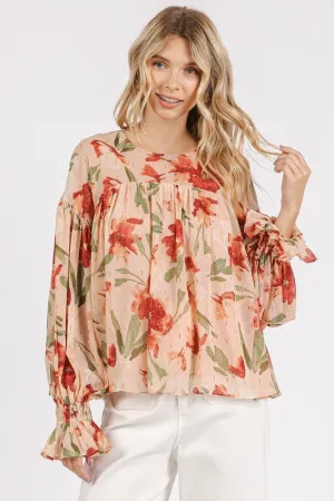 Hazel Blues® |  Mittoshop Floral Round Neck Flounce Sleeve Blouse