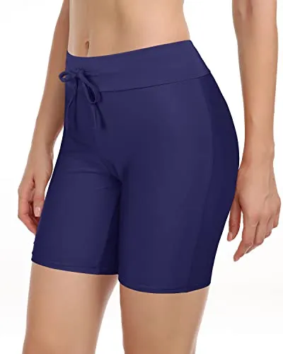 High Waisted Swim Shorts Tummy Control Boy Shorts For Women-Navy Blue