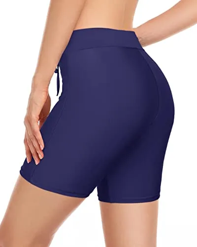 High Waisted Swim Shorts Tummy Control Boy Shorts For Women-Navy Blue