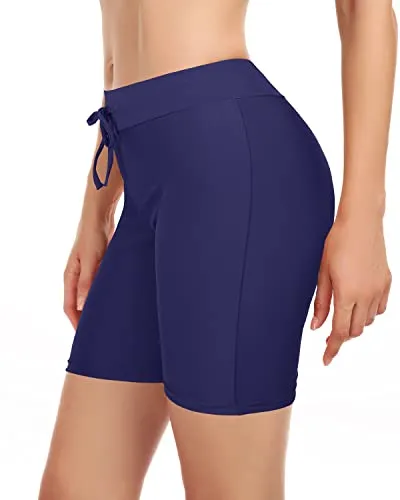High Waisted Swim Shorts Tummy Control Boy Shorts For Women-Navy Blue