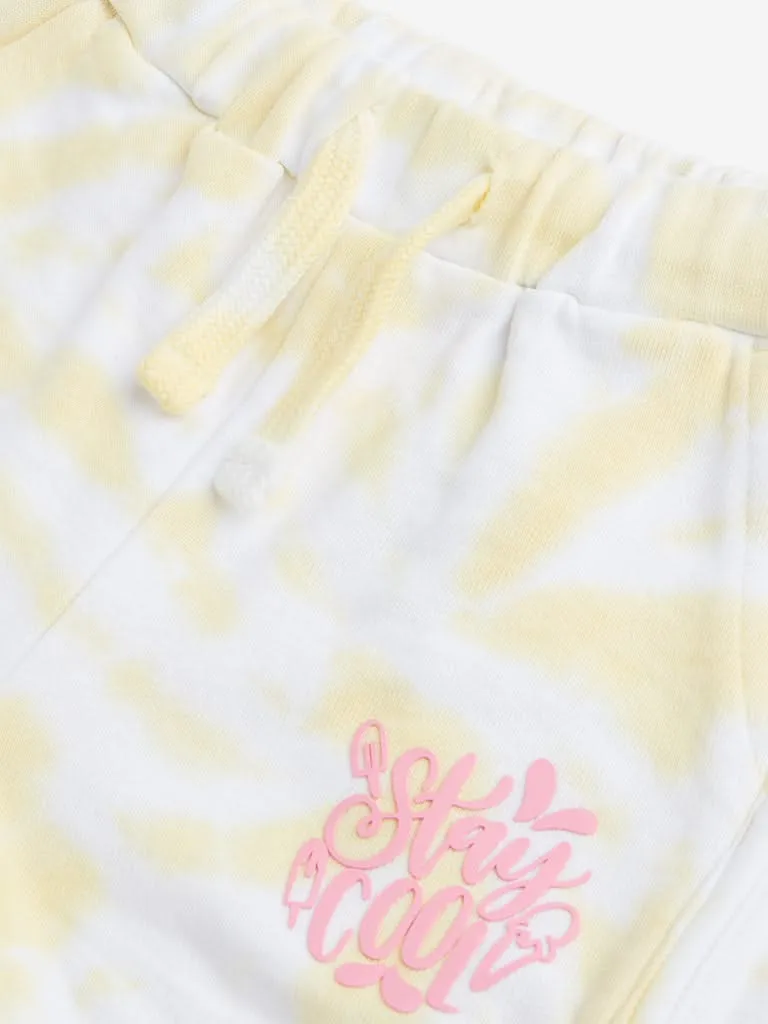 HOP Kids Yellow Tie-Dye Printed Shorts