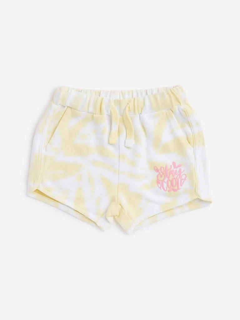 HOP Kids Yellow Tie-Dye Printed Shorts