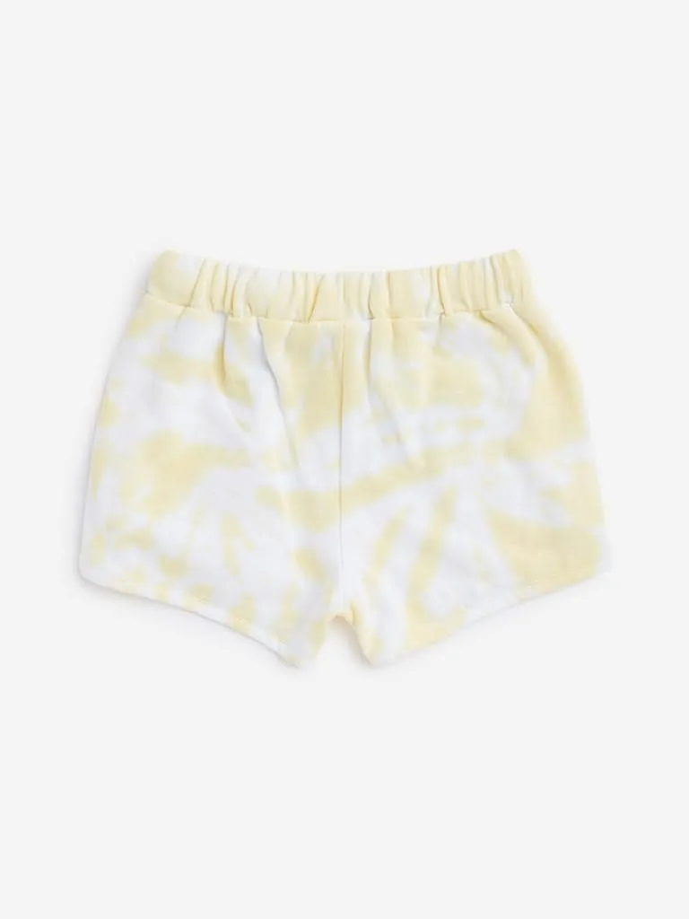 HOP Kids Yellow Tie-Dye Printed Shorts