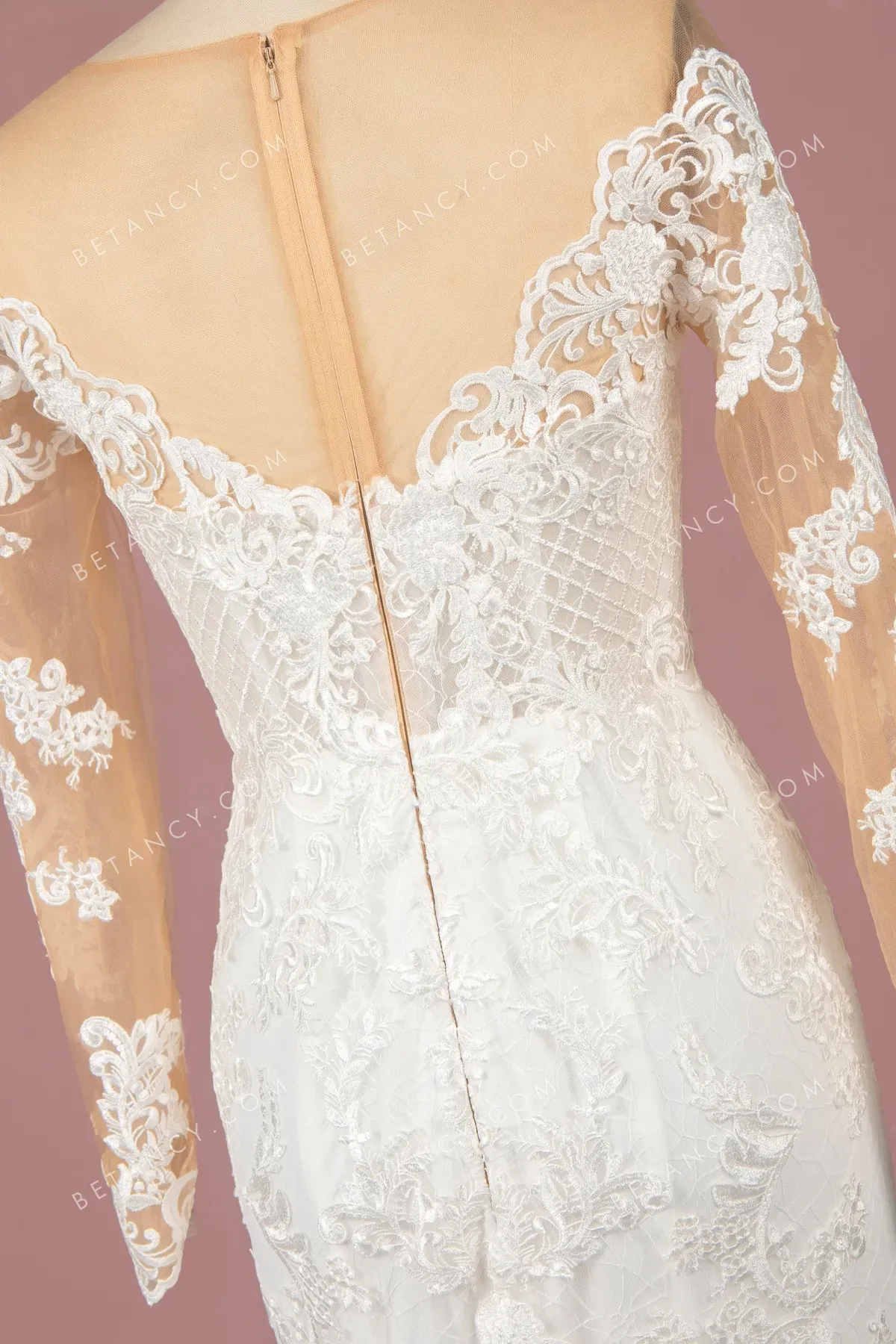 Illusion Nude Mesh Sleeve Lace Wedding Dress