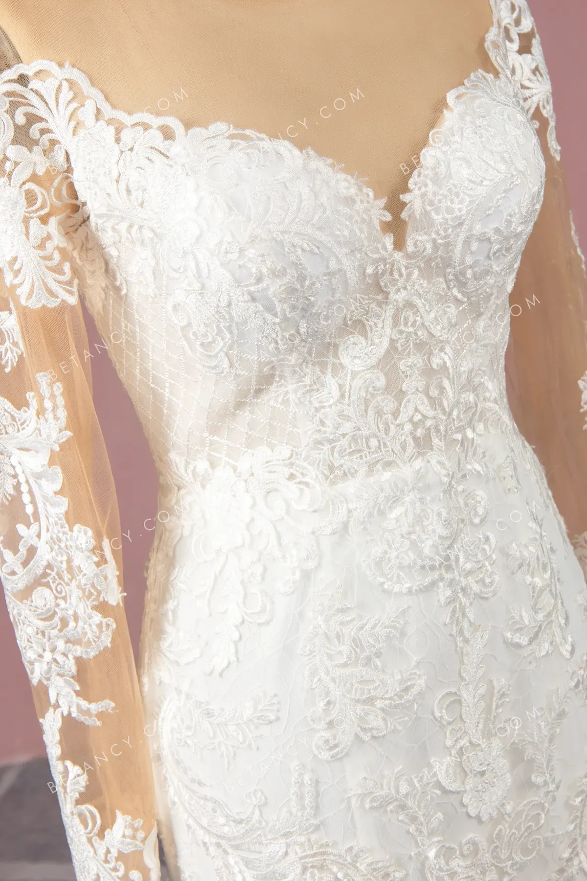 Illusion Nude Mesh Sleeve Lace Wedding Dress