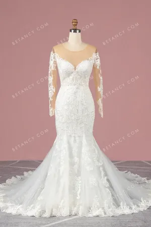 Illusion Nude Mesh Sleeve Lace Wedding Dress