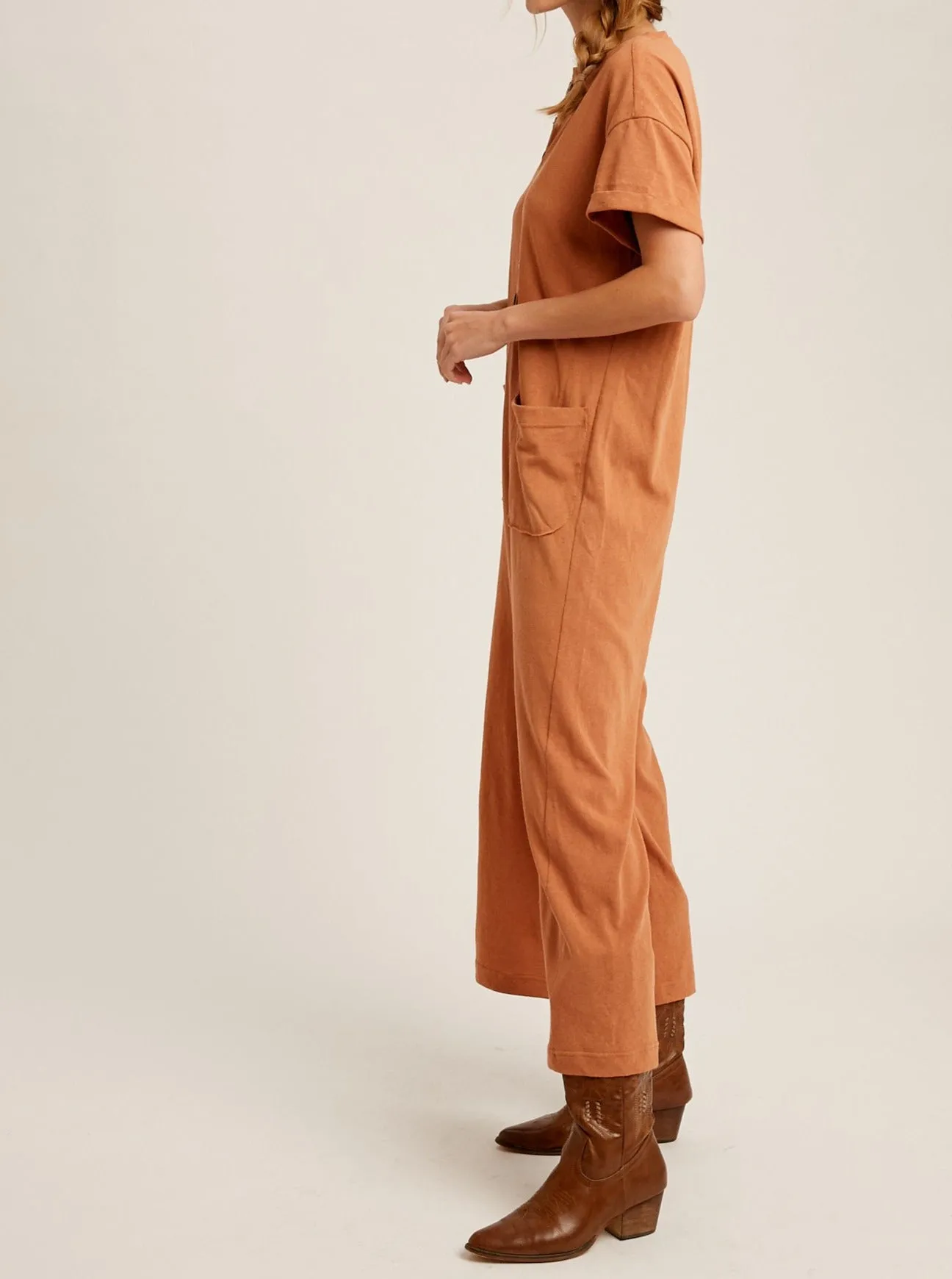 Isla loose fit button down knit jumpsuit