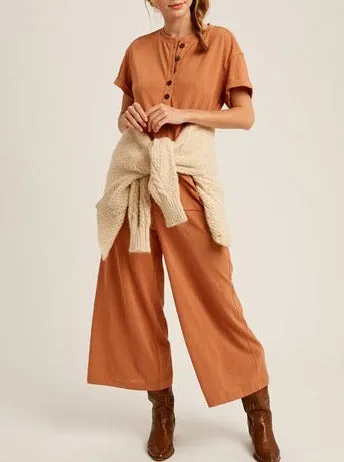 Isla loose fit button down knit jumpsuit