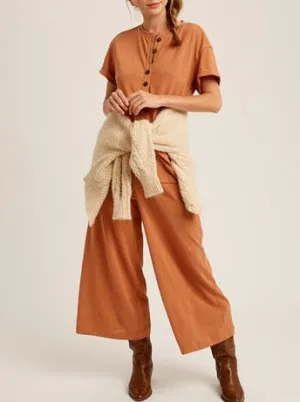 Isla loose fit button down knit jumpsuit