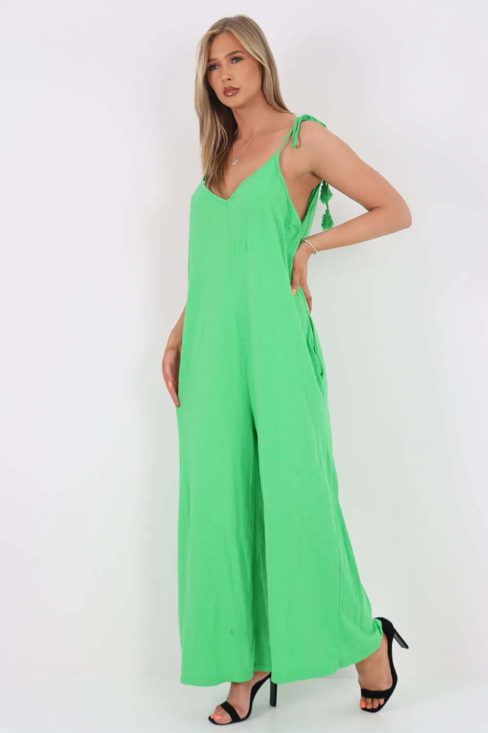 Italian Tie Shoulder Strap Jumpsuits