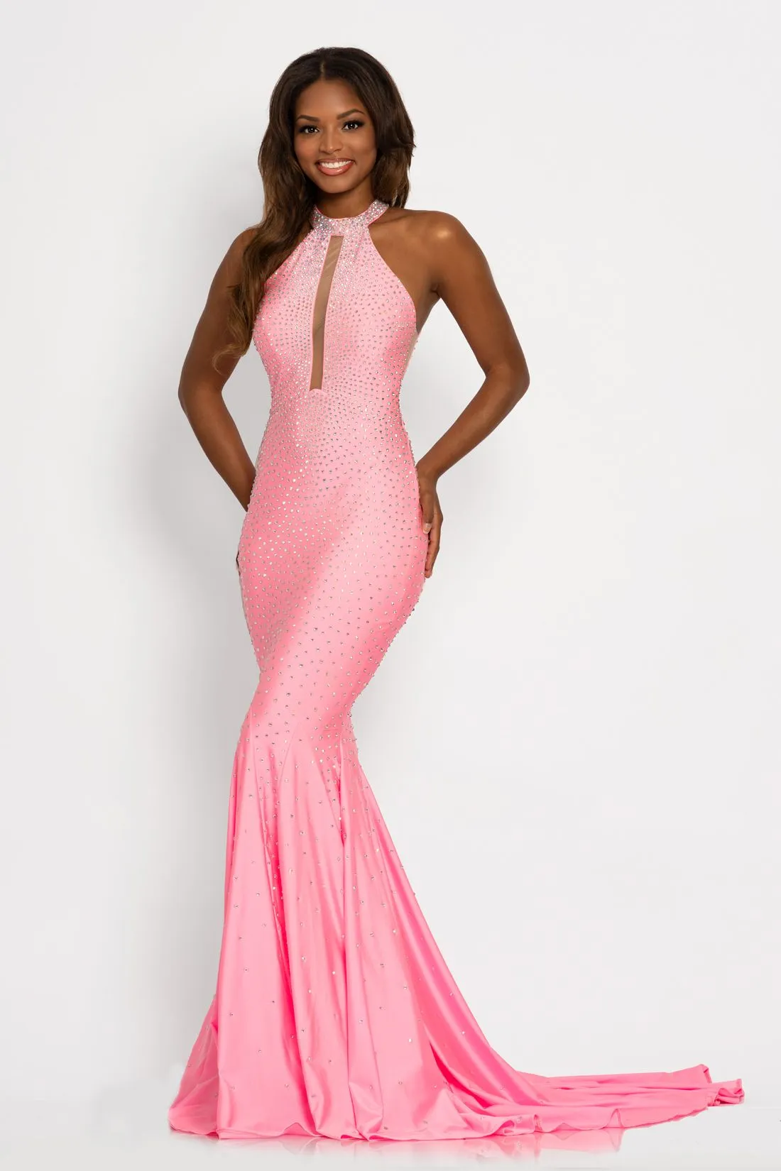 Johnathan Kayne 2037 Size 2 Black Long Crystal Studded Jersey Mermaid Prom Dress Pageant Gown