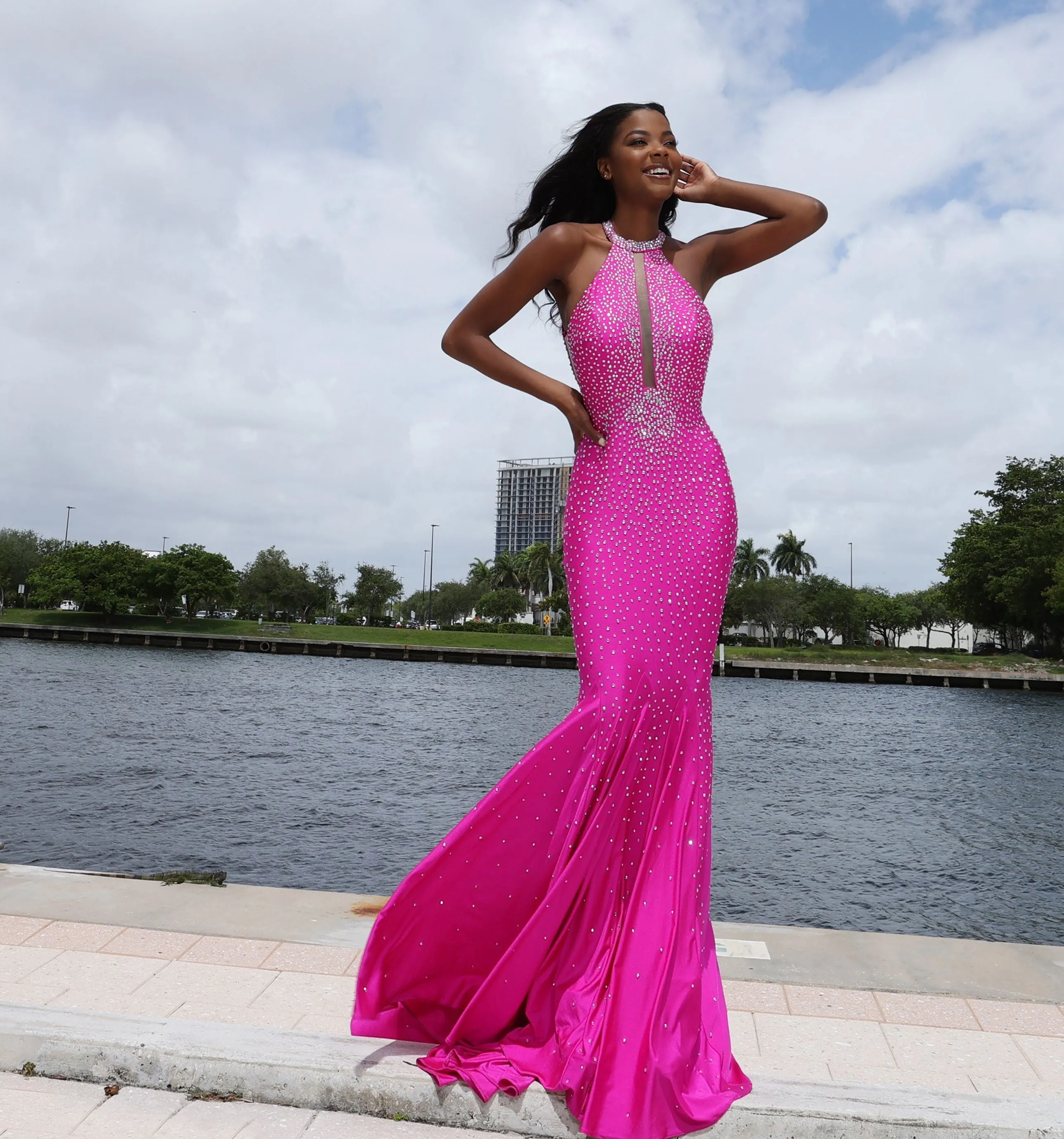 Johnathan Kayne 2037 Size 2 Black Long Crystal Studded Jersey Mermaid Prom Dress Pageant Gown