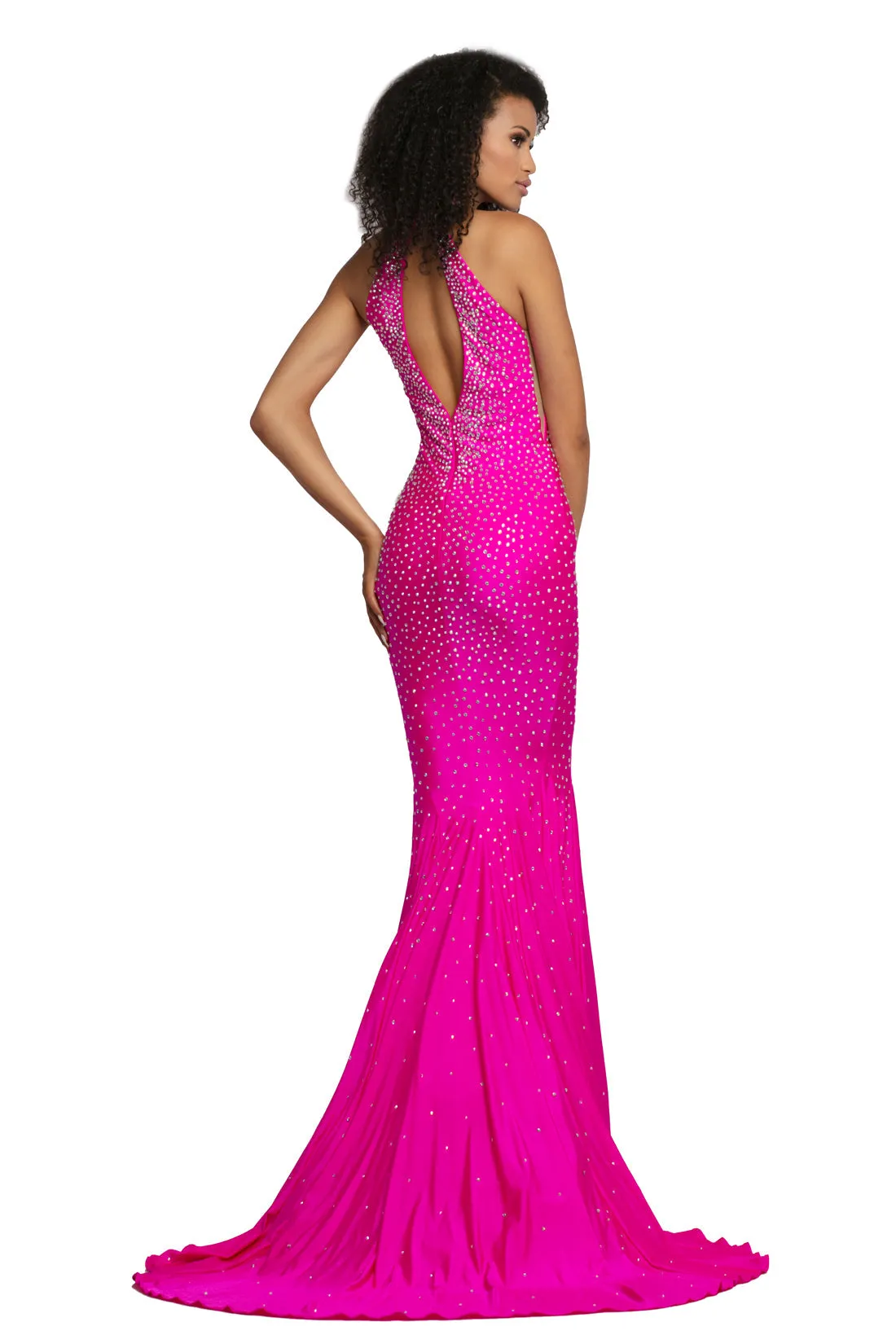 Johnathan Kayne 2037 Size 2 Black Long Crystal Studded Jersey Mermaid Prom Dress Pageant Gown