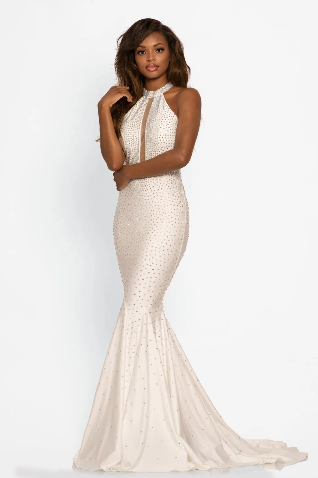 Johnathan Kayne 2037 Size 2 Black Long Crystal Studded Jersey Mermaid Prom Dress Pageant Gown