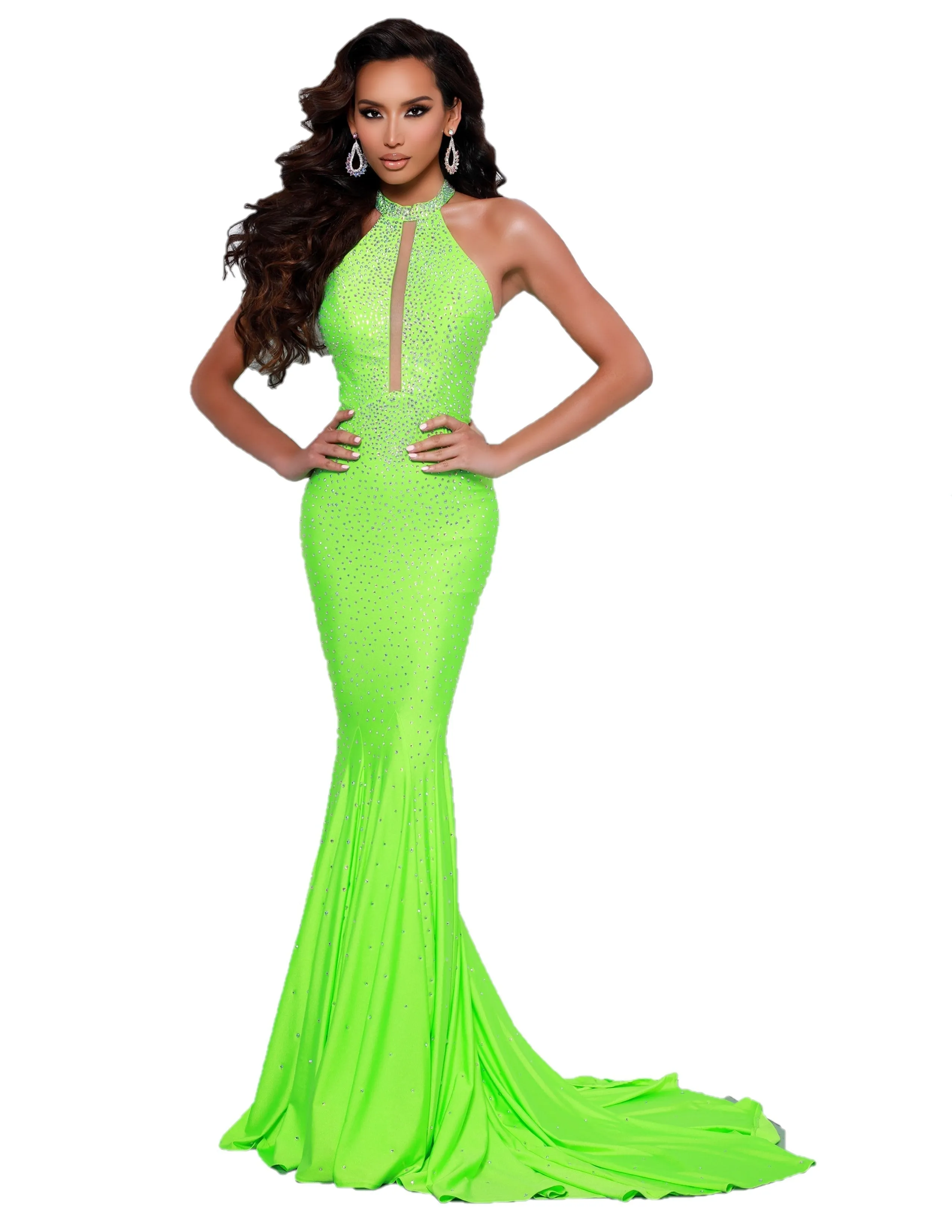 Johnathan Kayne 2037 Size 2 Black Long Crystal Studded Jersey Mermaid Prom Dress Pageant Gown