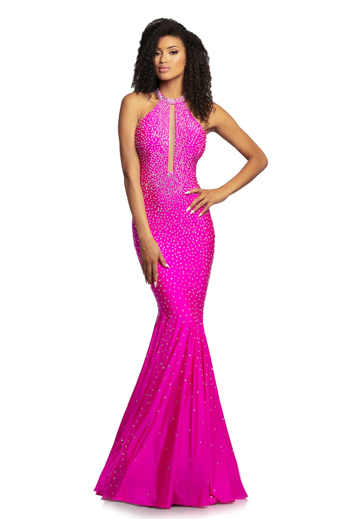 Johnathan Kayne 2037 Size 2 Black Long Crystal Studded Jersey Mermaid Prom Dress Pageant Gown