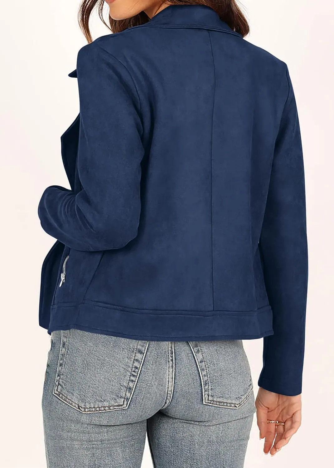 KIRUNDO Womens Faux Suede Jacket 2024 Fall Winter Clothes Casual Zipper Cropped Coat Bomber Biker Moto Jackets Outwear
