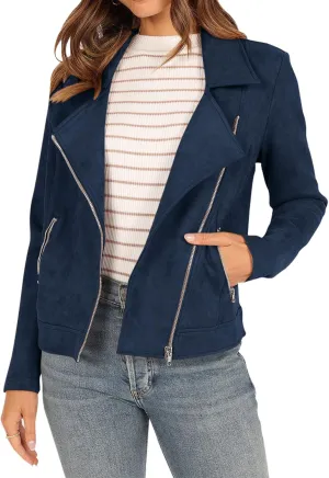 KIRUNDO Womens Faux Suede Jacket 2024 Fall Winter Clothes Casual Zipper Cropped Coat Bomber Biker Moto Jackets Outwear