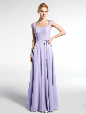Lace Bodice Chiffon Skirt Dress with Cap Sleeves-Lilac Plus Size