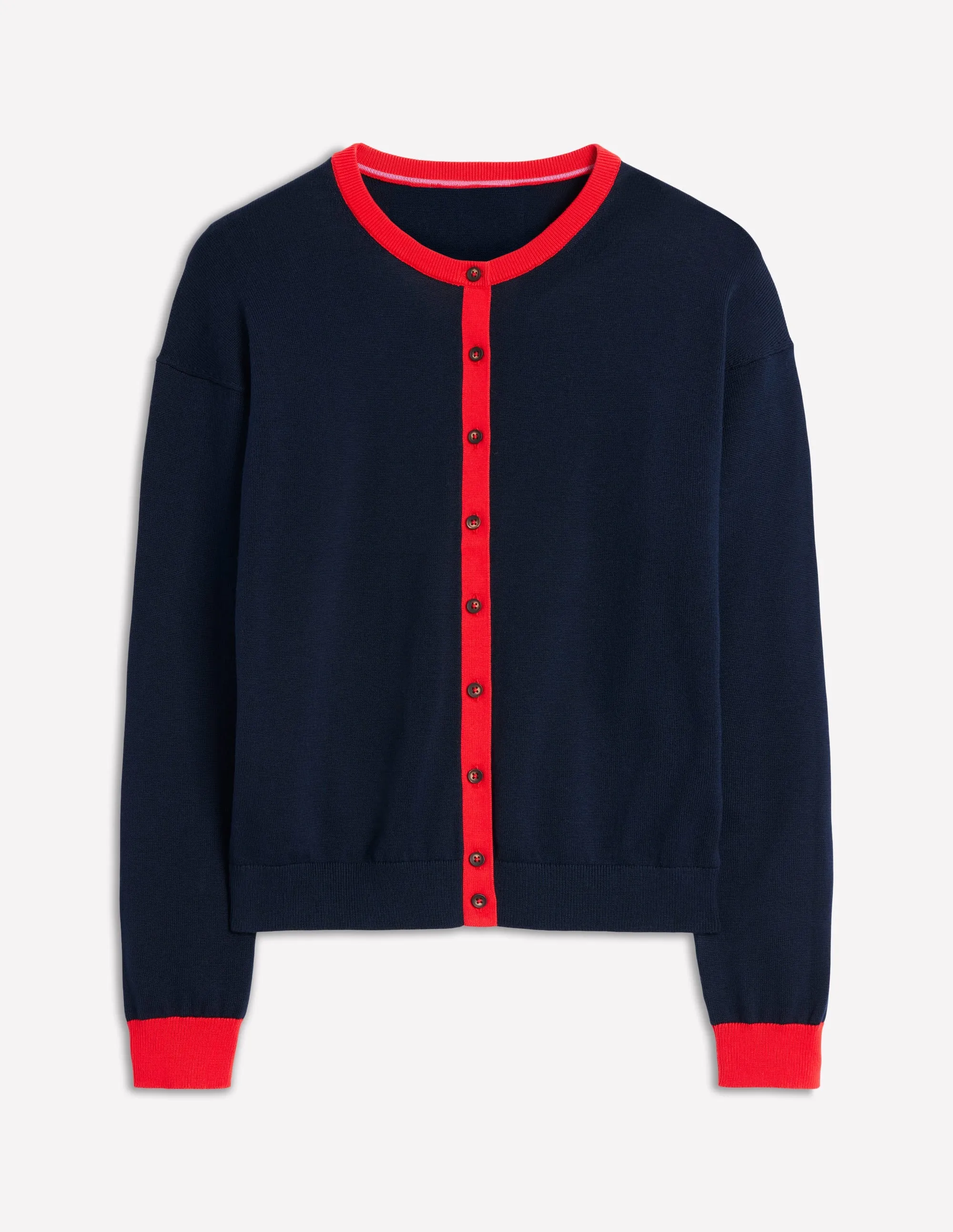 Lara Relaxed Cotton Cardigan-Navy, Poppy Red