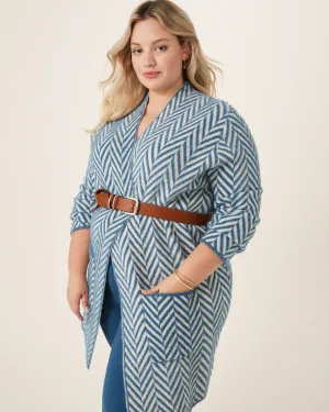 Lucy Herringbone Knit Cardigan | Blue/Ivory
