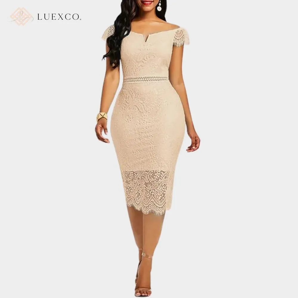 Luexco Exquisite Off-shoulder Short Sleeve Lace Hip Dress