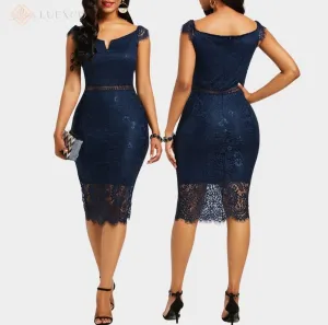 Luexco Exquisite Off-shoulder Short Sleeve Lace Hip Dress
